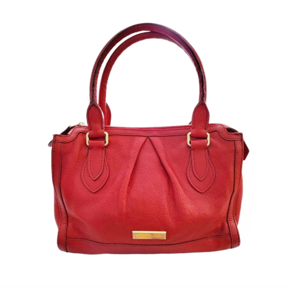 Burberry Red Pebbled Leather Satchel Handbag
